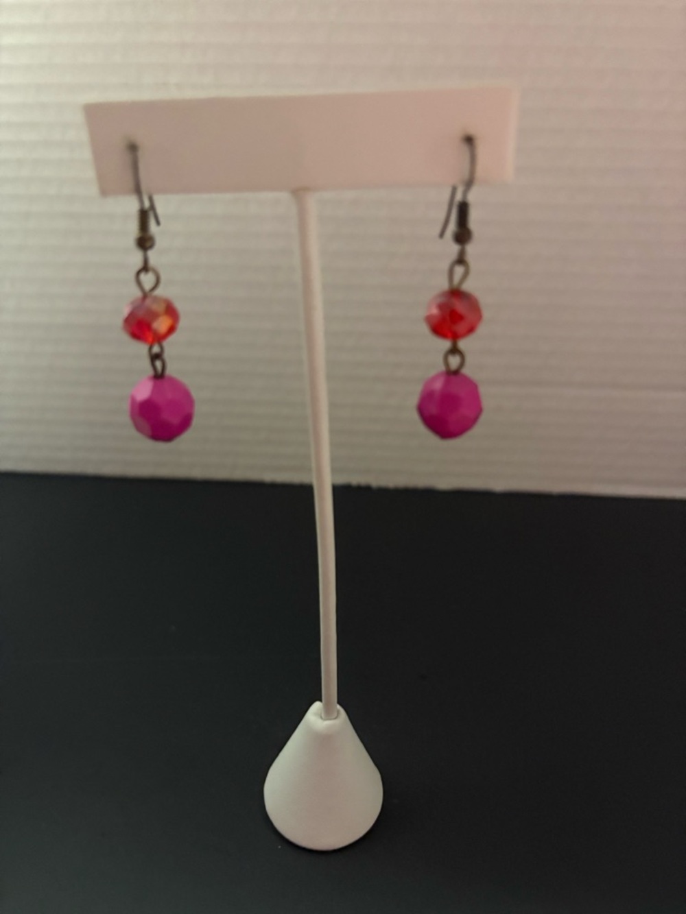 Bright Pink & Red Faceted Drop Earrings - Women Jewelry